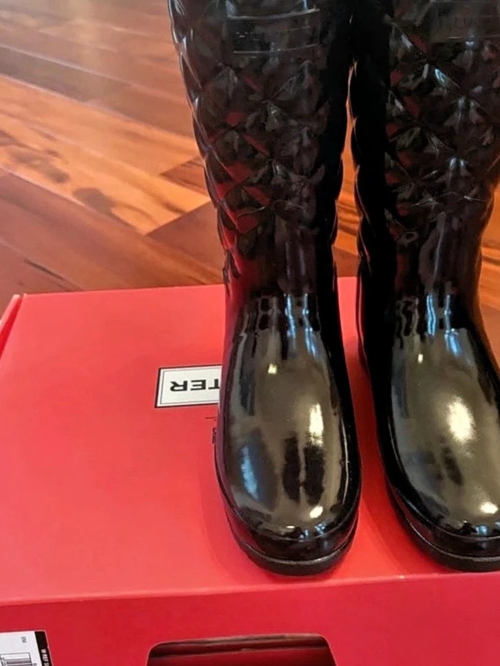 Hunter Refined Gloss Quilt Short Rain Boots Black NWT